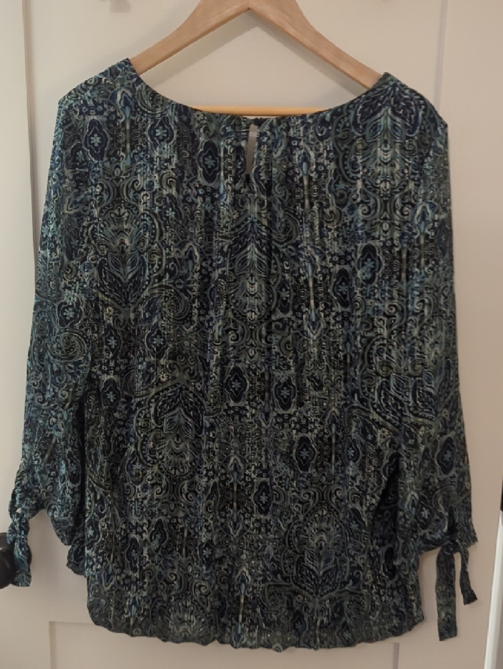 Westport Navy and Blue Paisley Tie-Sleeve Blouse - Picture 5 of 5